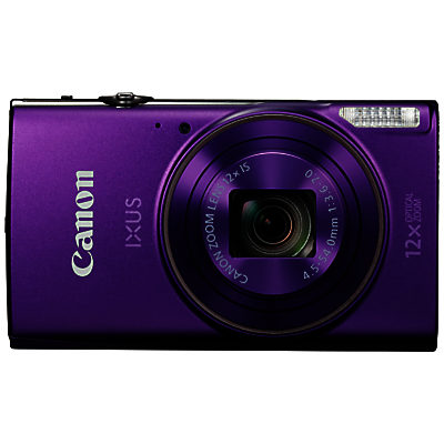 Canon IXUS 285 HS Digital Camera Kit, Full HD 1080p, 20.2MP, 12x Optical Zoom, 24x Zoom Plus, Wi-Fi, NFC, 3 LCD Screen With Leather Case & 8GB SD Card Purple